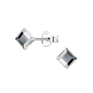 4mm Square Glass Silver Stud Earrings24735