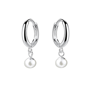 Silver Huggie Earrings with 4mm Freshwater Pearl25140