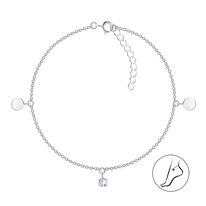 Silver Round Anklet with 4mm Round Cubic Zirconia25147