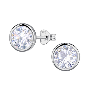 8mm Round Cubic Zirconia Silver Stud Earrings24043
