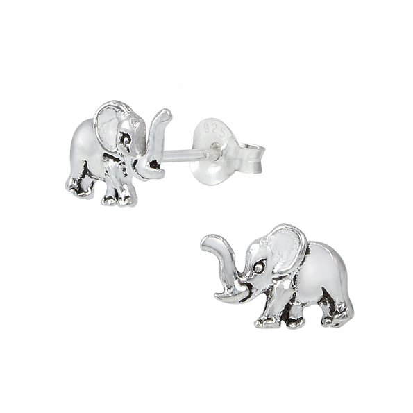 Silver Elephant Stud Earrings - 1029