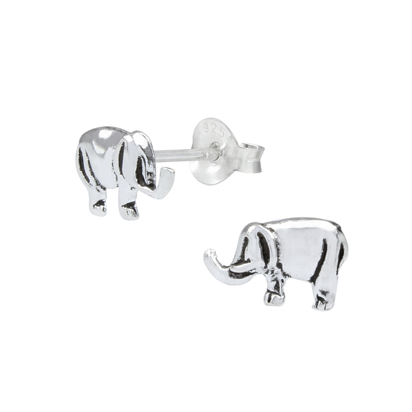 Silver Elephant Stud Earrings - 1056
