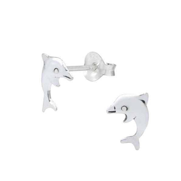 Silver Dolphin Stud Earrings - 1057