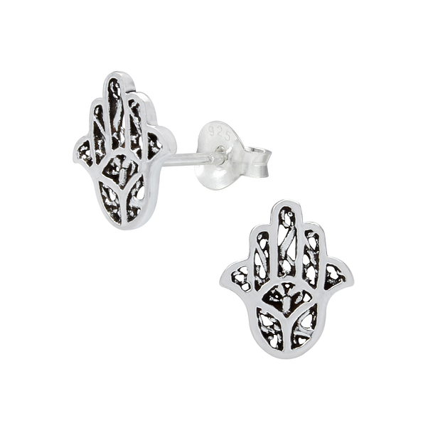Silver Hamsa Stud Earrings - 1067