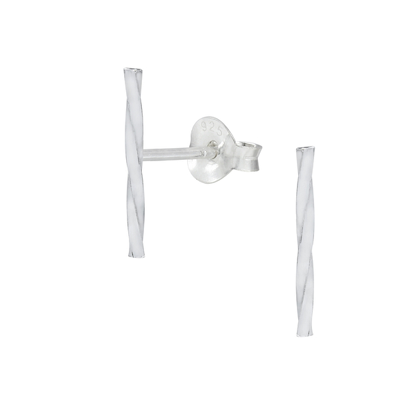 Silver Twisted Bar Stud Earrings - 1068