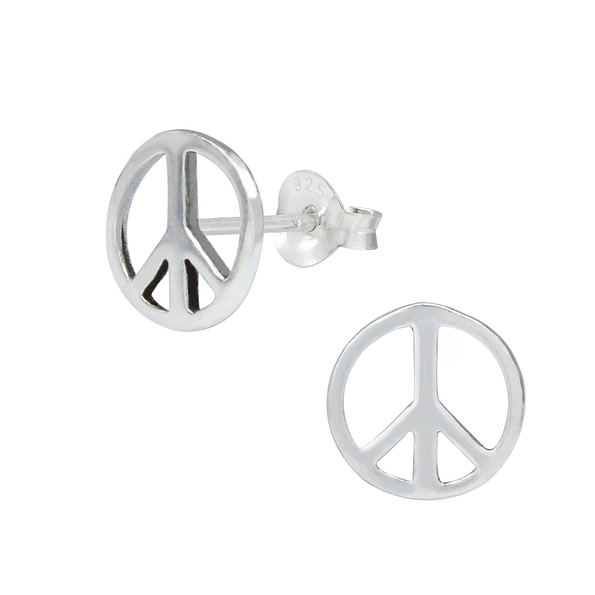 Silver Peace Sign Stud Earrings - 1089