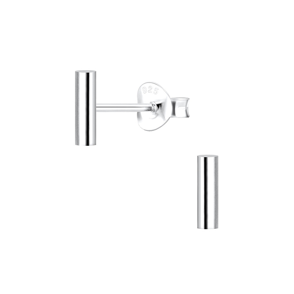 Silver Round Bar Stud Earrings - 1134
