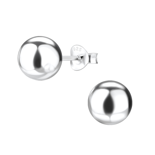 8mm Silver Ball Stud Earrings - 1712
