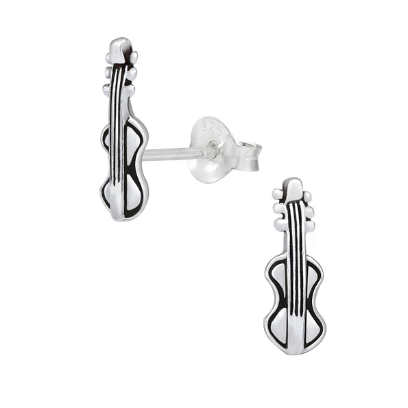 Silver Guitar Stud Earrings - 1114 Silver Guitar Stud Earrings - 1114