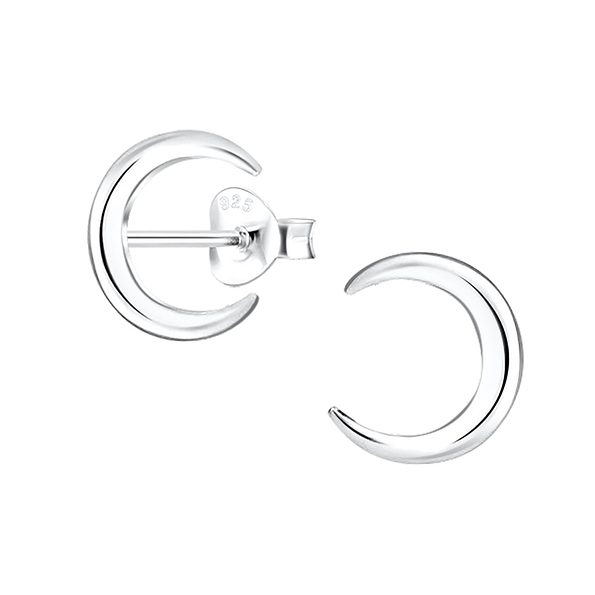 Silver Crescent Moon Stud Earrings - 1143