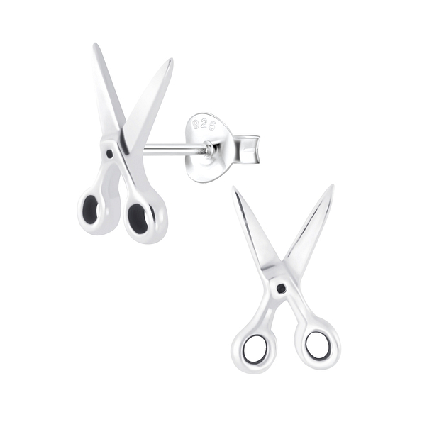 Silver Scissors Stud Earrings - 1122