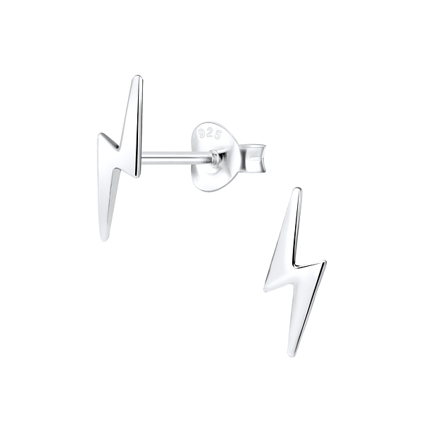 Silver Lightning Bolt Stud Earrings - 1165