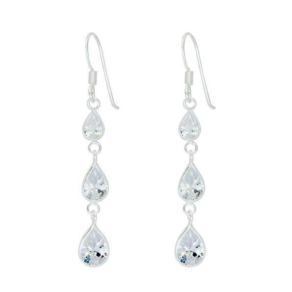 Silver Tear Drop Cubic Zirconia Earrings - 1385