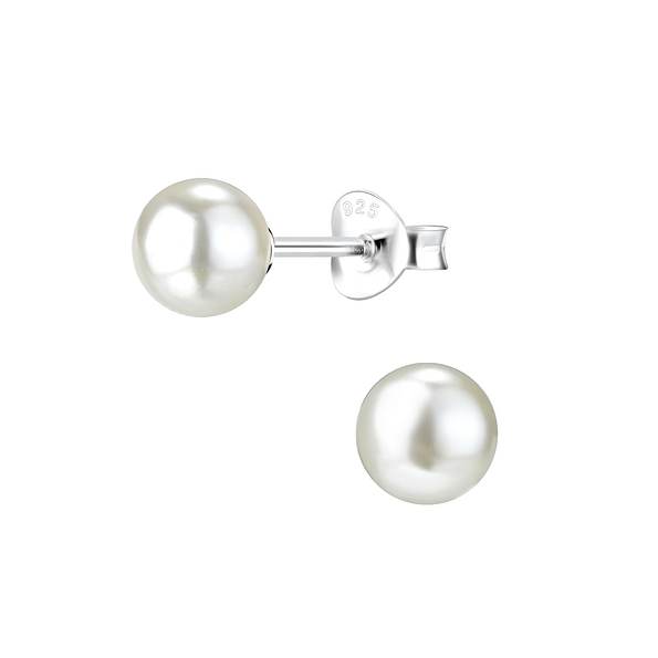 6mm Pearl Silver Stud Earrings - 1437
