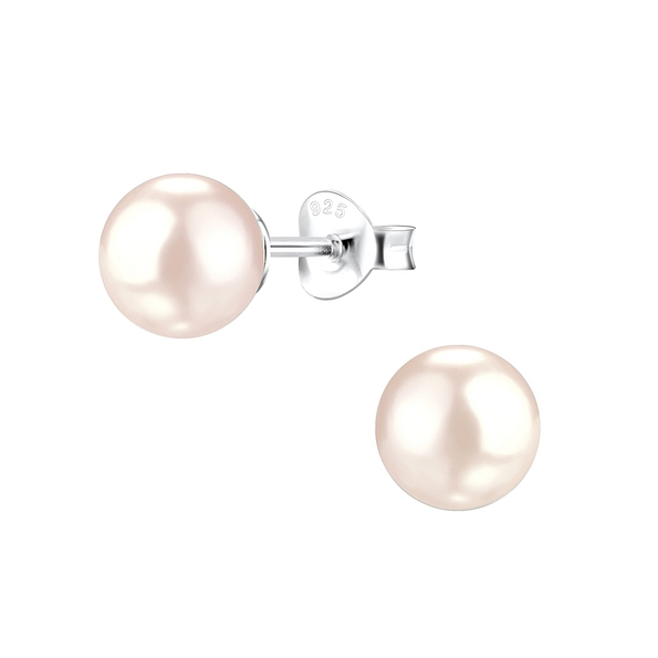 8mm Pearl Silver Stud Earrings - 1439