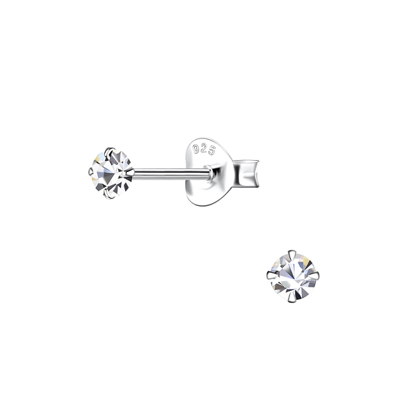 3mm Round Crystal Silver Stud Earrings - 1471