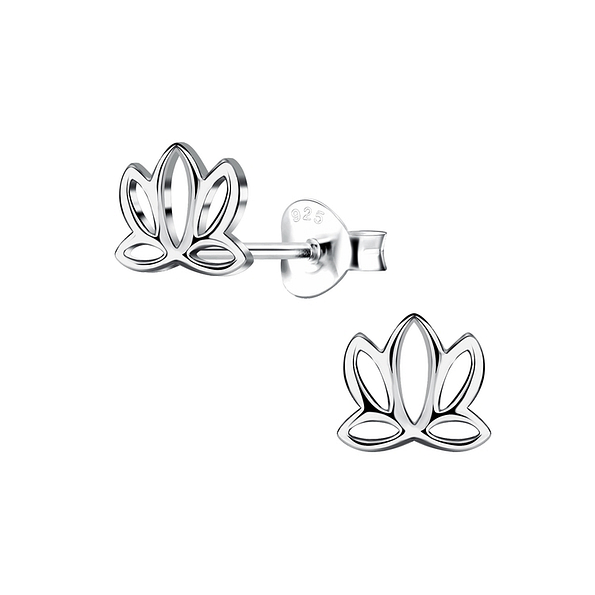 Silver Lotus Flower Stud Earrings - 10685