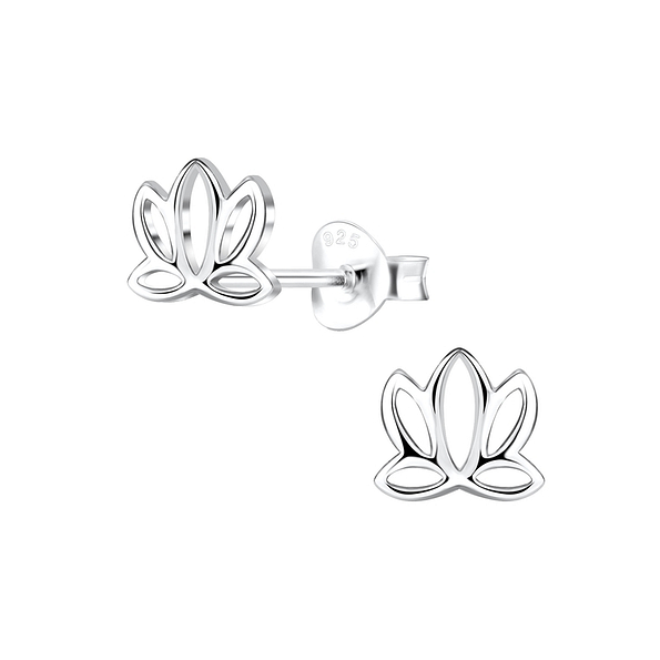 Silver Lotus Flower Stud Earrings - 5025