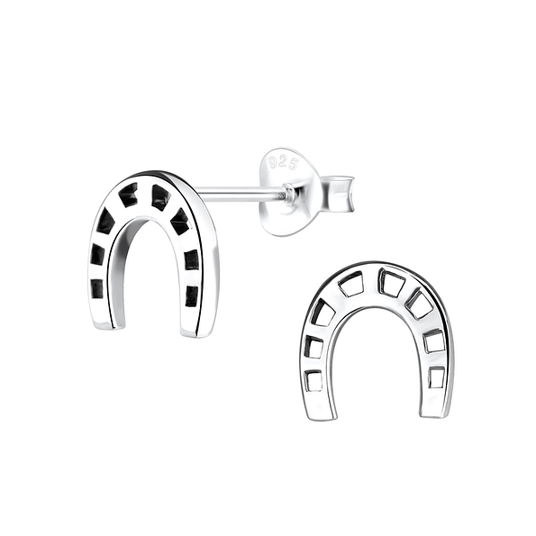 Silver Horseshoe Stud Earrings - 1216