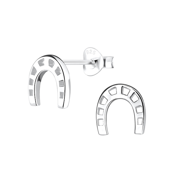Silver Horseshoe Stud Earrings - 4246