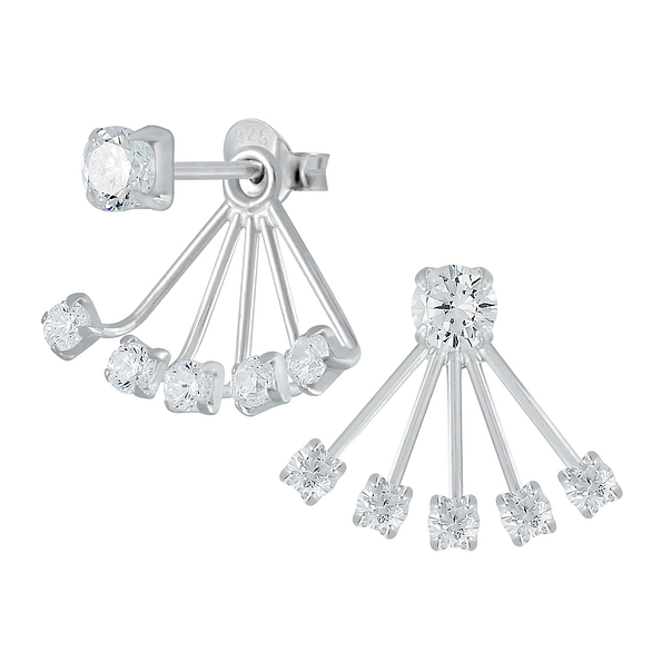 Silver Round Cubic Zirconia Ear Jackets - 1289
