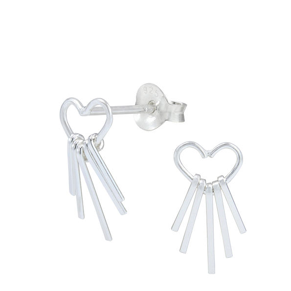 Silver Heart with Bar Stud Earrings - 1274