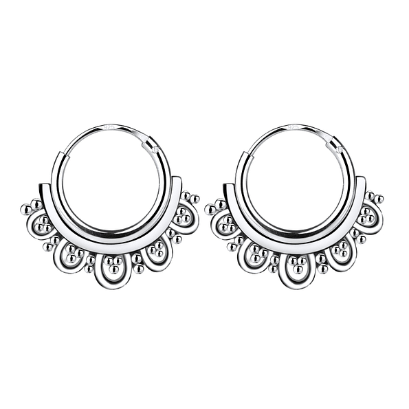 10mm Silver Bali Hoops - 1549