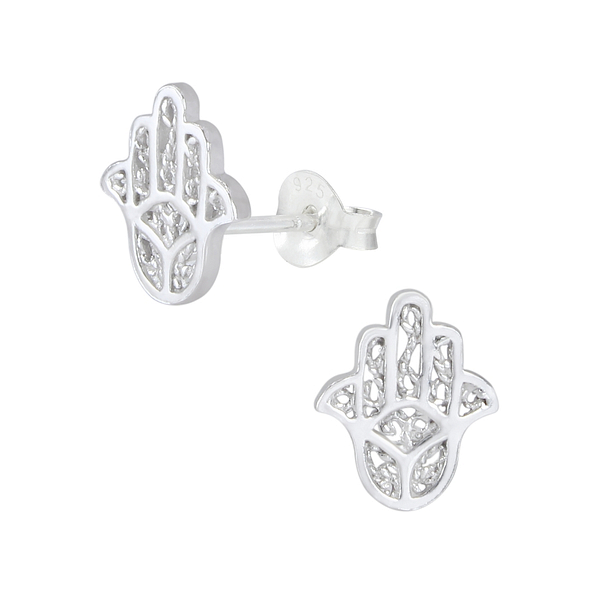 Silver Hamsa Stud Earrings - 1762