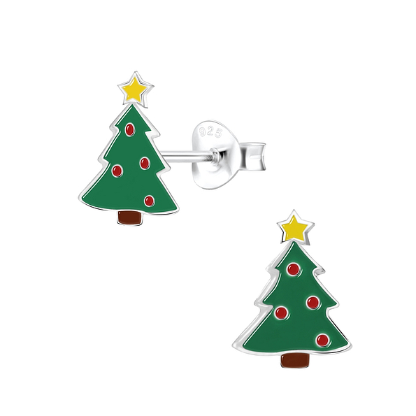 Silver Christmas Tree Stud Earrings - 1749