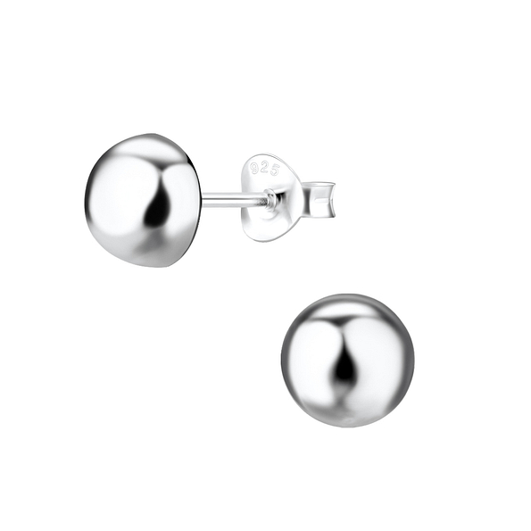 7mm Silver Half Ball Stud Earrings - 1735