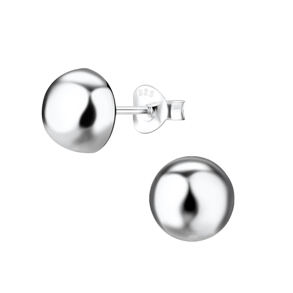 8mm Silver Half Ball Stud Earrings - 1714