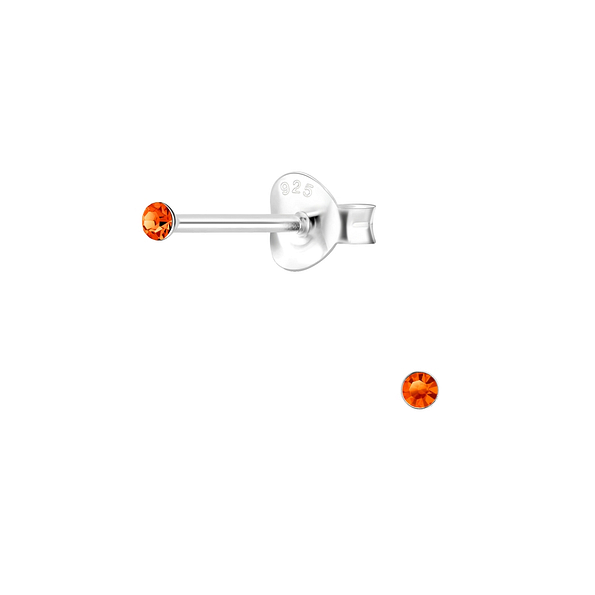 1.5mm Round Crystal Silver Stud Earrings - 1738