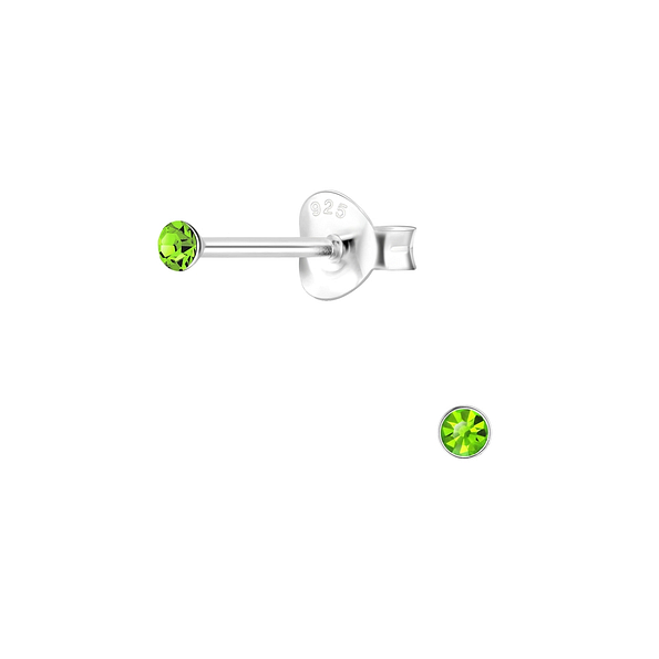2mm Round Crystal Silver Stud Earrings - 1706