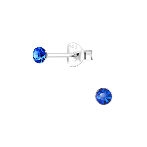 3mm Round Crystal Silver Stud Earrings - 1708