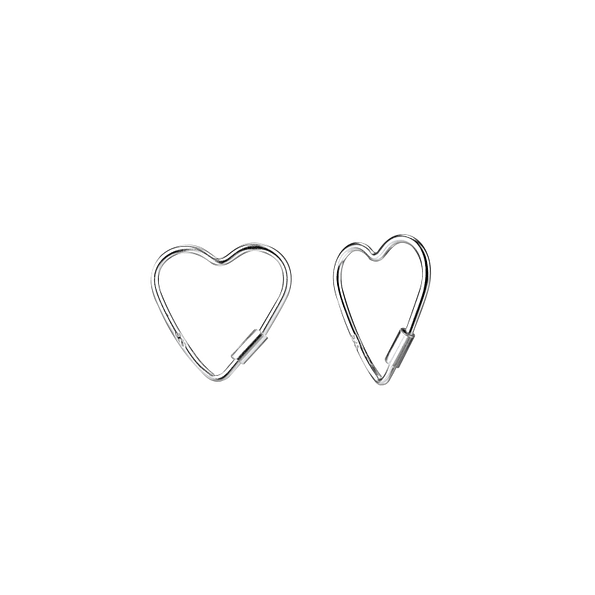 10mm Heart Silver Hoop Earrings - 1650