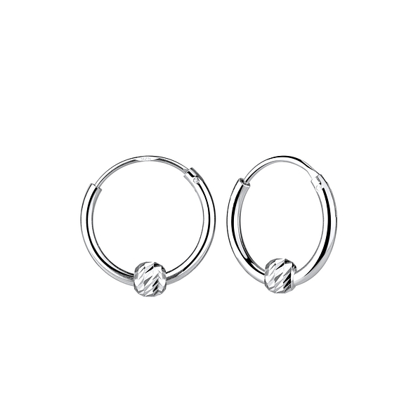 Silver Diamond Cut Ball Hoop Earrings - 1652 Silver Diamond Cut Ball Hoop Earrings - 1652