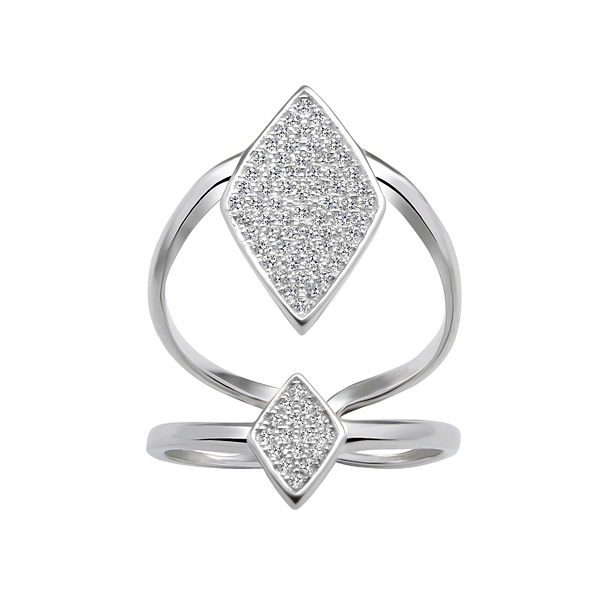 Silver Daimond Shaped Cubic Zirconia Ring - 1698