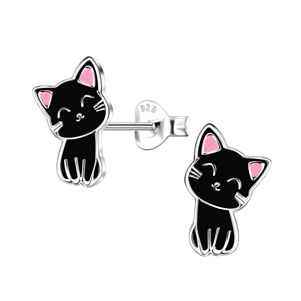 Silver Cat Stud Earrings - 1998