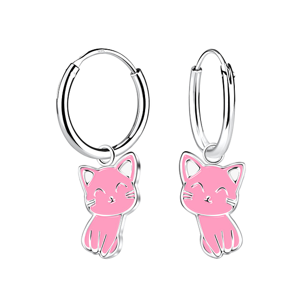 Silver Cat Charm Hoop Earrings - 2007 Silver Cat Charm Hoop Earrings - 2007