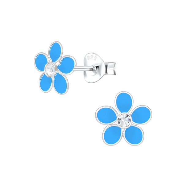 Silver Flower Crystal Stud Earrings - 1833