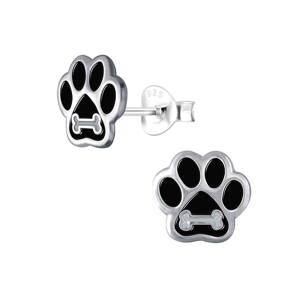 Silver Paw Print Stud Earrings - 1838