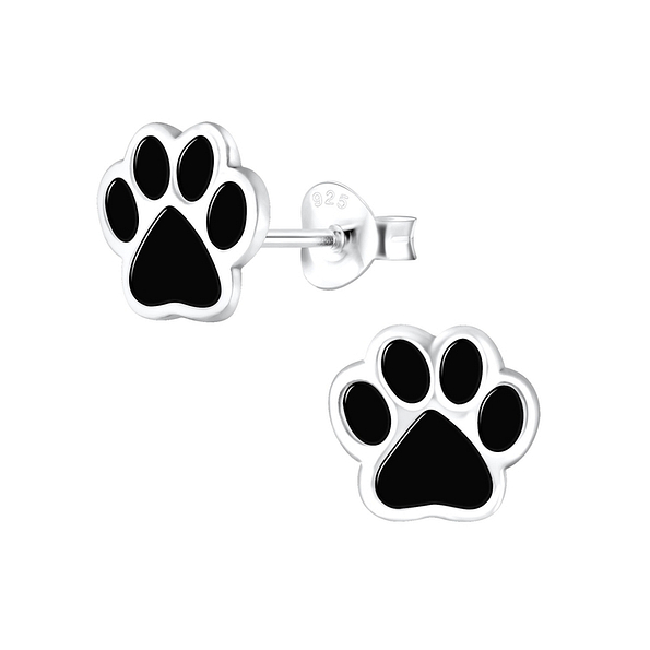 Silver Paw Print Stud Earrings - 1846