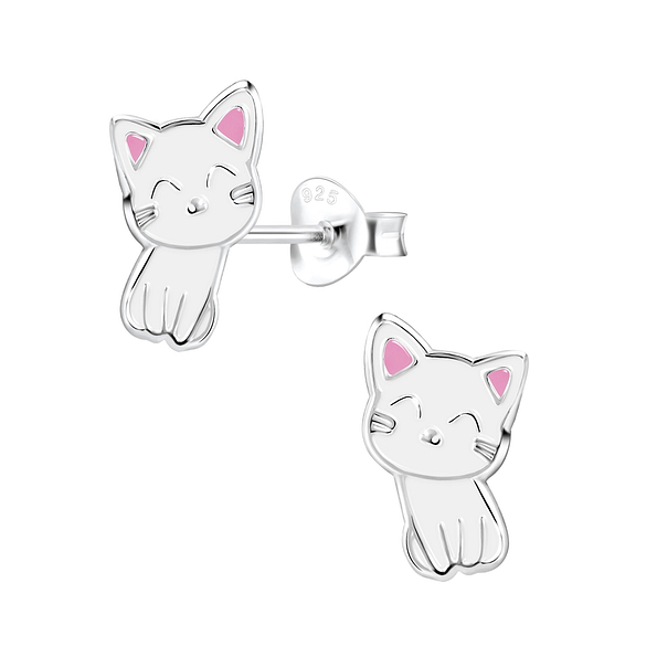 Silver Cat Stud Earrings - 2001