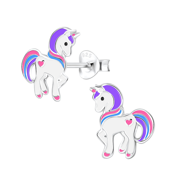 Silver Unicorn Stud Earrings - 1916
