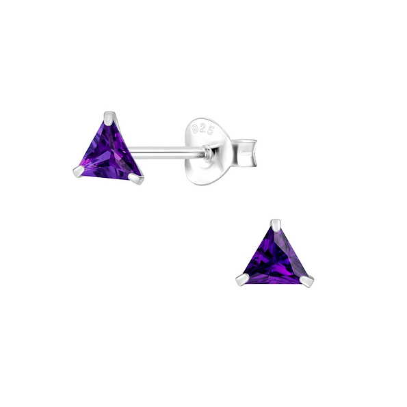 4mm Triangle Cubic Zirconia Silver Stud Earrings - 1980