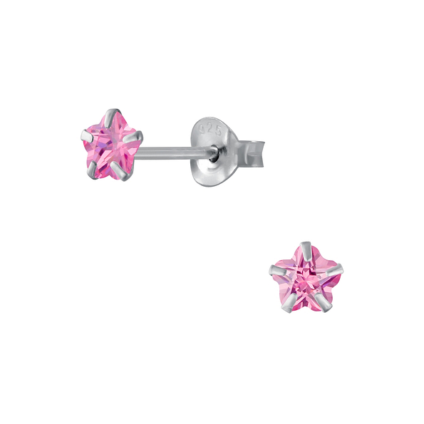 4mm Flower Cubic Zirconia Silver Stud Earrings - 2022