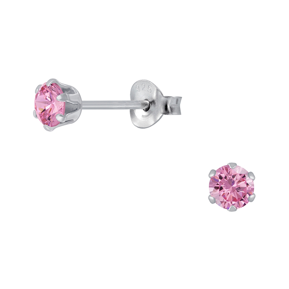 4mm Round Cubic Zirconia Silver Stud Earrings - 1976