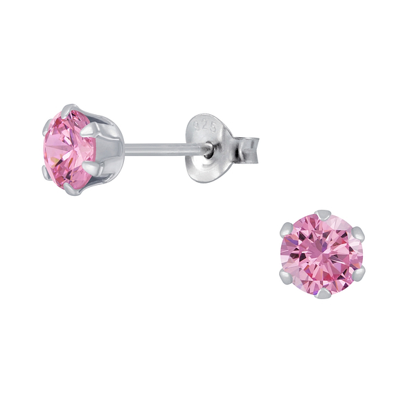 5mm Round Cubic Zirconia Silver Stud Earrings - 1977