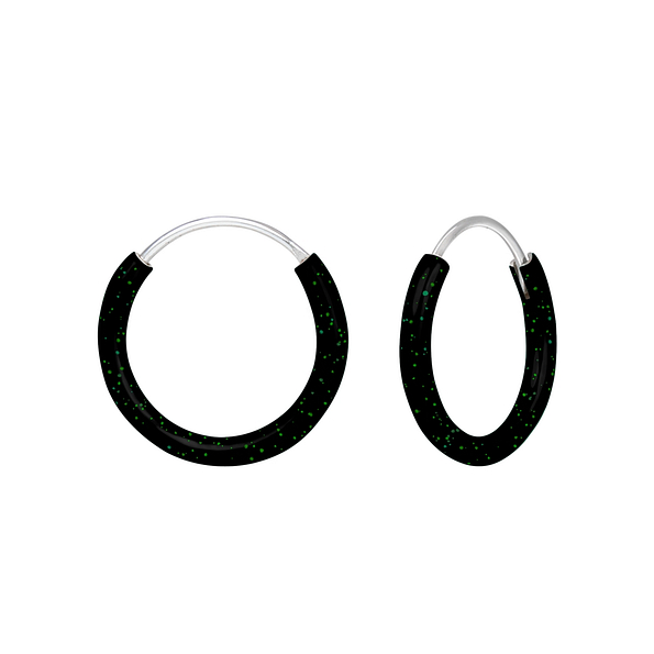 Silver Black Hoop Earrings - 1869