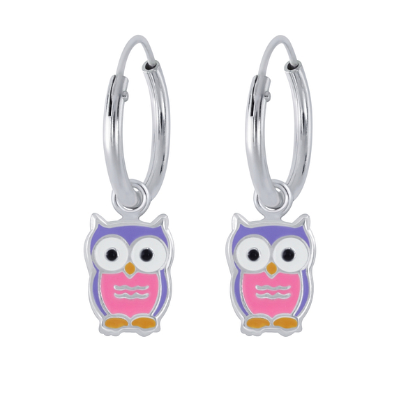 Silver Owl Charm Hoop Earrings - 1954 Silver Owl Charm Hoop Earrings - 1954